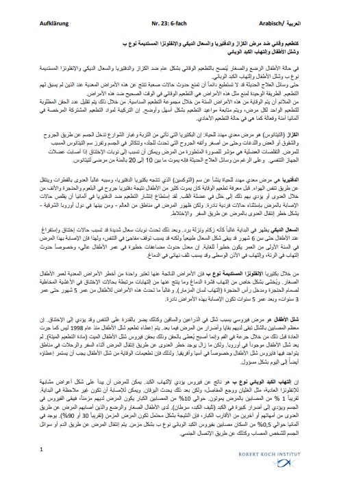 ‏التطعيم ضد الكزاز ‏و الدفتيريا السعال الديكي و الانفلونزا المستديمة نوع ب و شلل الأطفال والتهاب الكبد الوبائي